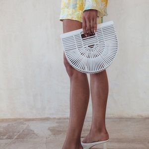 Cult Gaia White Wood Clutch